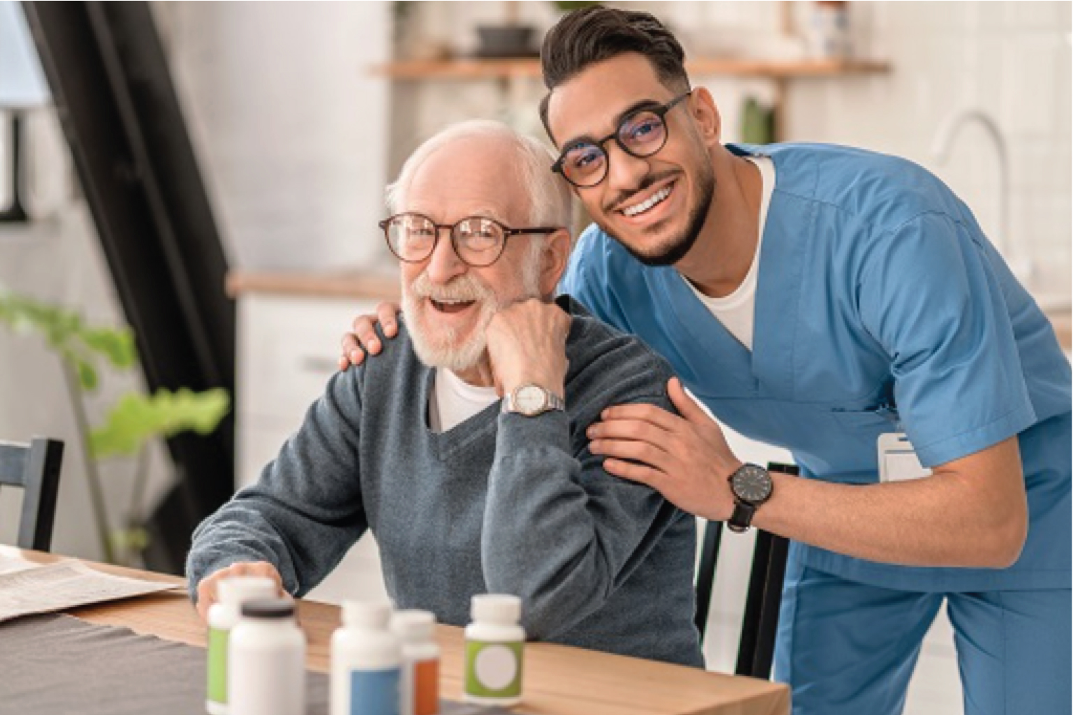 Caregiver spending time with a client while family takes a break